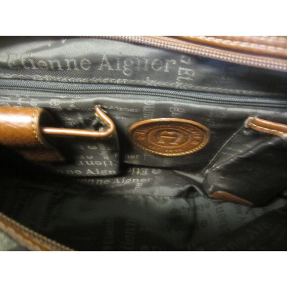 CLASSIC ETIENNE AIGNER STRIPED FABRIC & LEATHER HANDBAG,TOP ZIP OPENING PERFECT - Picture 5 of 9